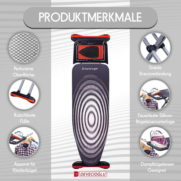 Actual product image Harbinger Ironing board, iron shelf, ironing board cover 46x127cm, height 80-105cm, black (127 x 46 cm)