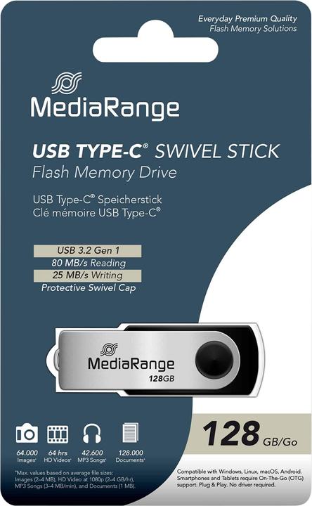 Produktbild MediaRange Swivel Stick (128 GB, USB-C)
