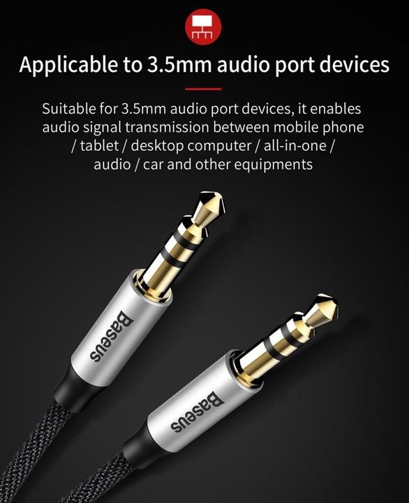 Actual product image Baseus Yiven Audio Cable M30 0.5M Silver+Black (0.50 m, 3.5mm jack (AUX))