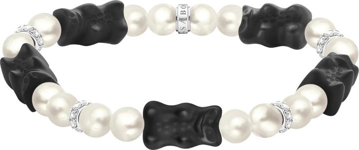 Thomas Sabo Perlenarmband mit schwarzen Goldbären (19 cm, 925er Silber)