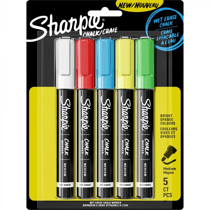Produktbild Sharpie Kreidemarker 5er Blister M, Mehrfarbig (Weiss, Gelb, Grün, Blau, Rot, 5 x)