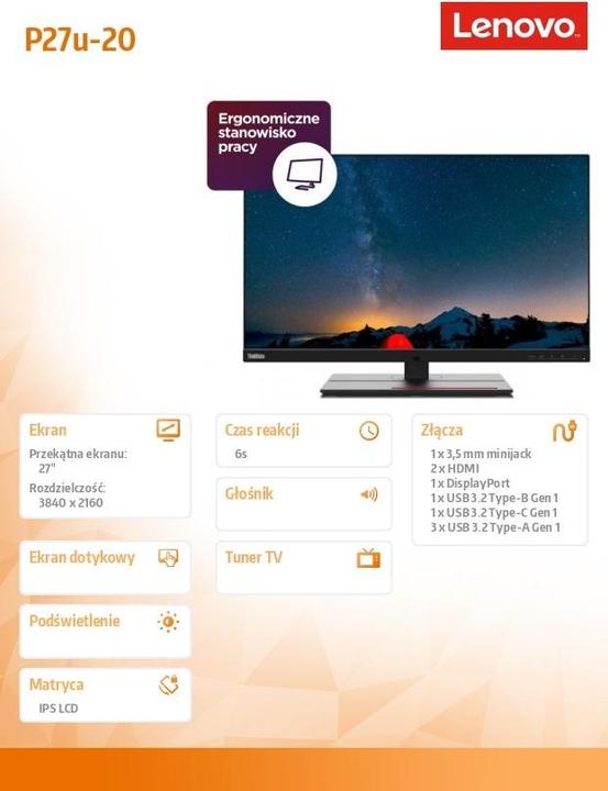 Produktbild Lenovo ThinkVision P27u-20 (3840 x 2160 Pixel, 27")