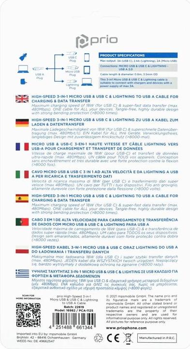 Immagine prodotto prio 3in1 (0.60 m, USB 2.0, 18 W)