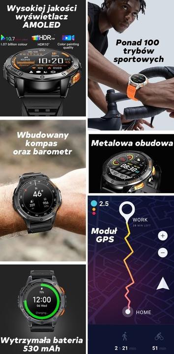 Produktbild Gravity GPS GT24-4 Herren-Smartwatch, schwarzes Silikonarmband + orangefarbenes Silikonarmband