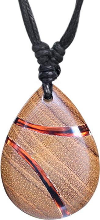 Star Piercing Halskette schwarz Anhänger Tropfen Lava Epoxy orange aus Teakholz (Organisch, ohne Messing)