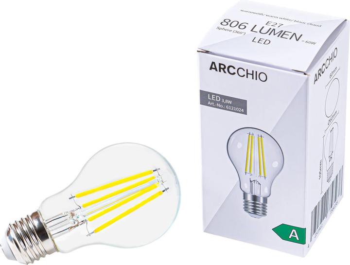 Produktbild Arcchio LED-Filamentlampe E27 3,8W 3.000K, 806 Lumen, klar (E27, 3.80 W, 806 lm, 1 x, A)