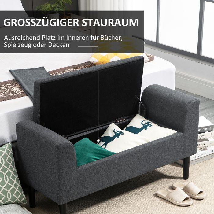 Produktbild Swisshandel24 Sitzbank mit Stauraum Polsterbank Sitzhocker Sitztruhe belastbar bis 130 kg Leinen-Touch Gummiholz D