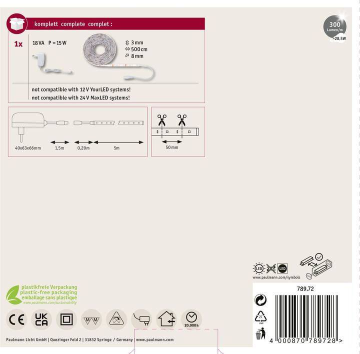 Immagine prodotto Paulmann SimpLED Stripe Set (Bianco caldo, 500 cm, Interno)