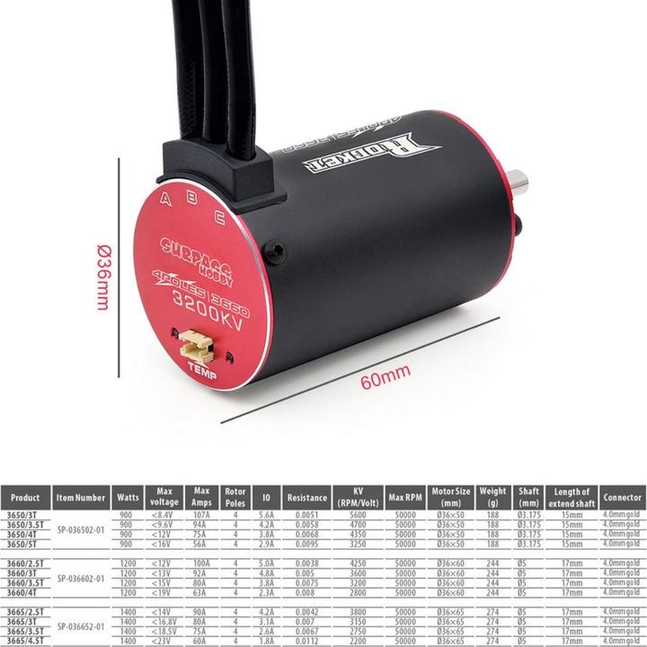 Produktbild Surpass Hobby Rocket V2 supersonic 3660 brushless motor 2800KV with 60A ESC combo