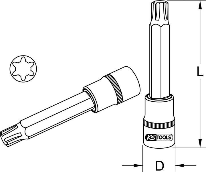 Produktbild KS Tools 1/2" Bit-Stecknuss für RIBE-Schrauben, extra lang, M10