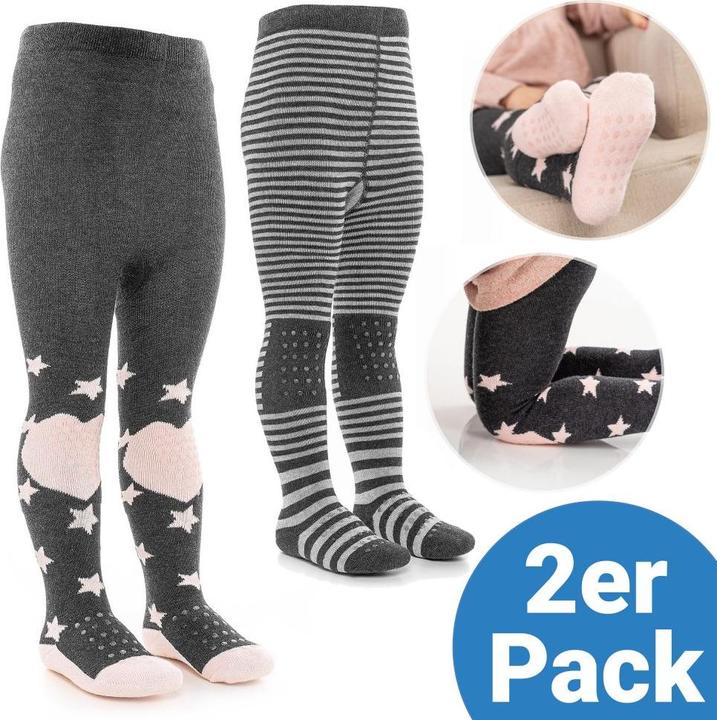 La Loona LaLoona Baby-Strumpfhosen Krabbel-Strumpfhose 2er Pack - Sterne Rosa + Streifen (74/80)