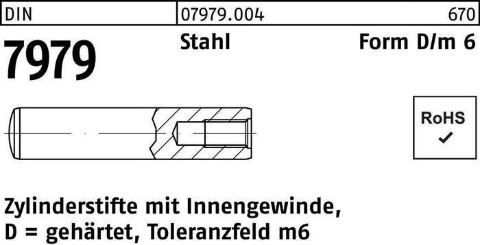 Productafbeelding Paspen DIN 7979 w.binnendraad D 25 x 70 staal gehard tolerantie m6 DIN 7979