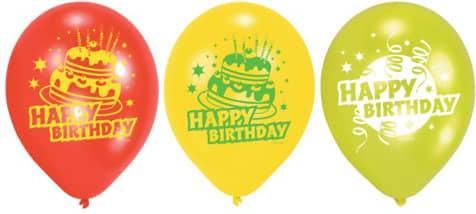 Produktbild Magni 450193 - 6 Latexballons Happy Birthday, Bedruckte Luftballons, Geburtstag, Kuchen, Heliumball (10 x)
