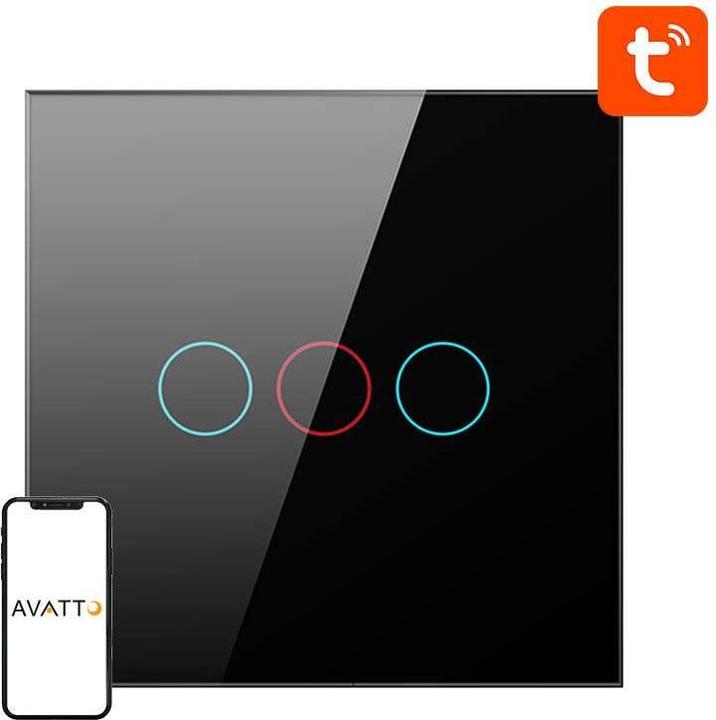 Produktbild Avatto Smart Light Switch ZigBee ZTS02-EU-B3 3 Way TUYA (black)