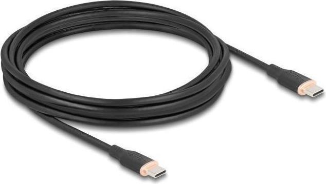 Produktbild Delock 81240 - USB 2.0 Kabel USB Type-C Stecker zu Stecker PD 3.0 60 W 4 m schwarz Silik (4 m, USB 2.0, 60 W)