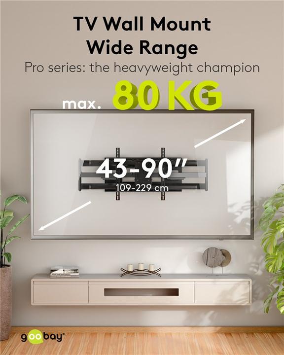 Image du produit Goobay Support TV mural Pro FULLMOTION XL WideRange 43-90z ciseaux rotatif/incliné 80kg (Mur, 90", 80 kg)