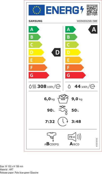 Energie-Label Samsung WD90DG5B15BEEG Waschtrockner 9kg/6kg 1400 U/min