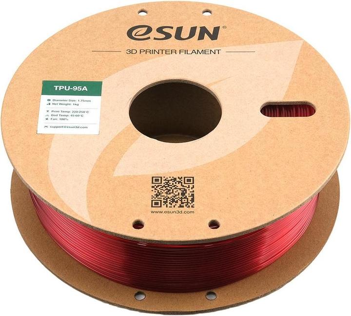 Actual product image eSUN eTPU-95A 1.75mm Tr. Red 1kg 3D Filament (TPU, 1.75 mm, 1000 g, Red)