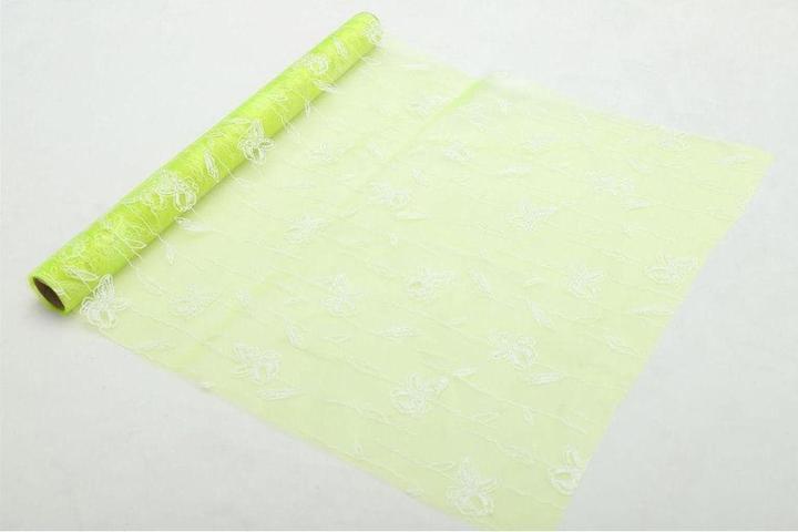 GuGus Dekostoff "Organza" gerollt und geschnitten hellgrün Schmetterlingdruck 36cm x 300cm