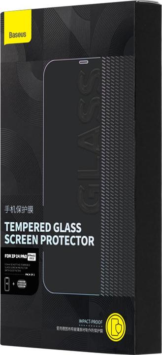 Produktbild Baseus Set of 2x Tempered Glass for iPhone 14 Pro Full Screen with Speaker Cover 0.3mm + Mounting Fr (80 Stück, Apple iPhone 14 Pro)