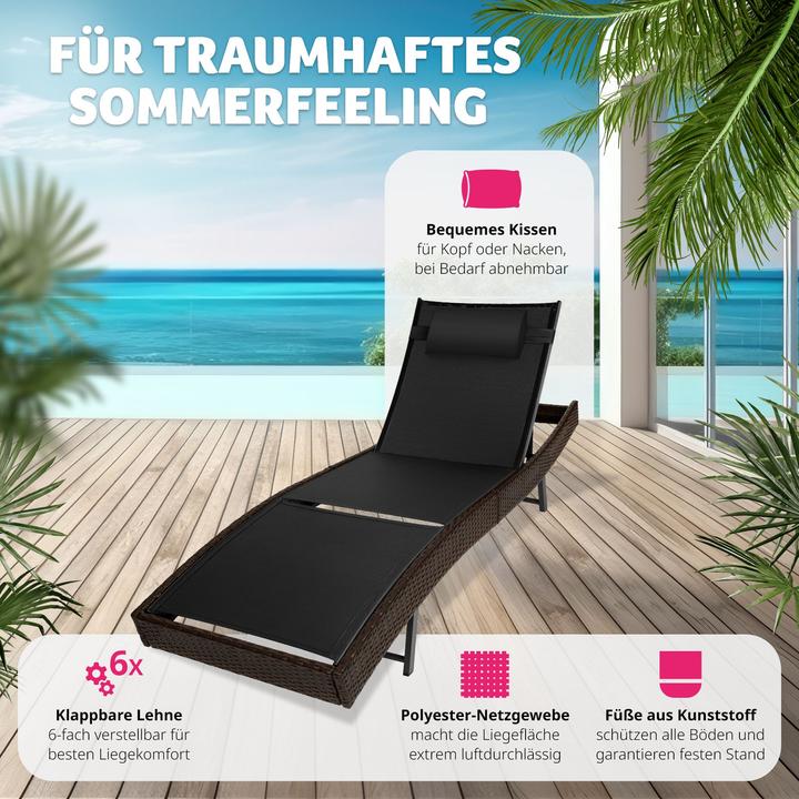 Produktbild tectake Rattan Sonnenliege Moana (211 cm)