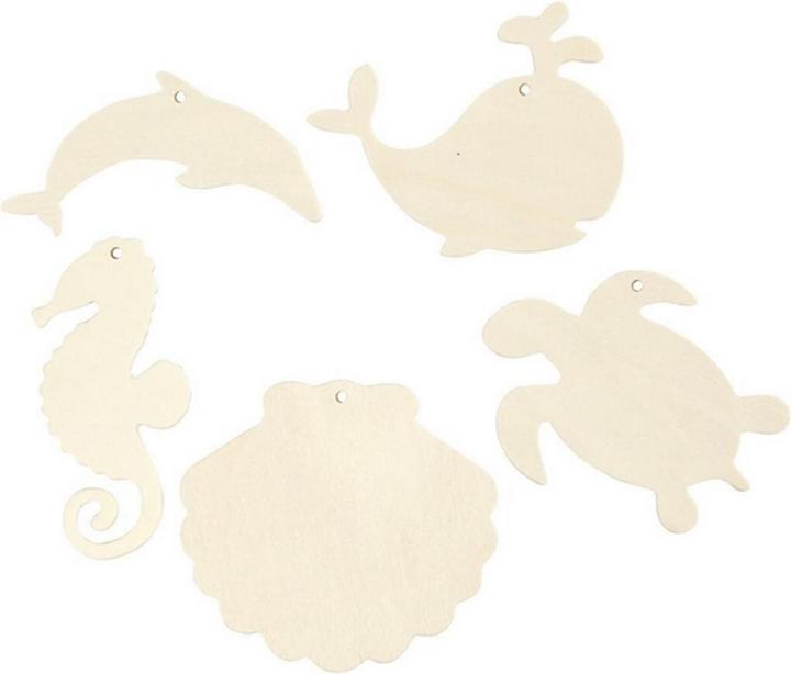 Creativ Company Petites pièces en bois animaux de la mer 5 pièces, Nature
