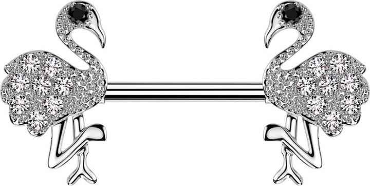 Star Piercing Barbell silber mit zwei Flamingo silber Kristalle silber (Chirurgenstahl 316L, Messing)