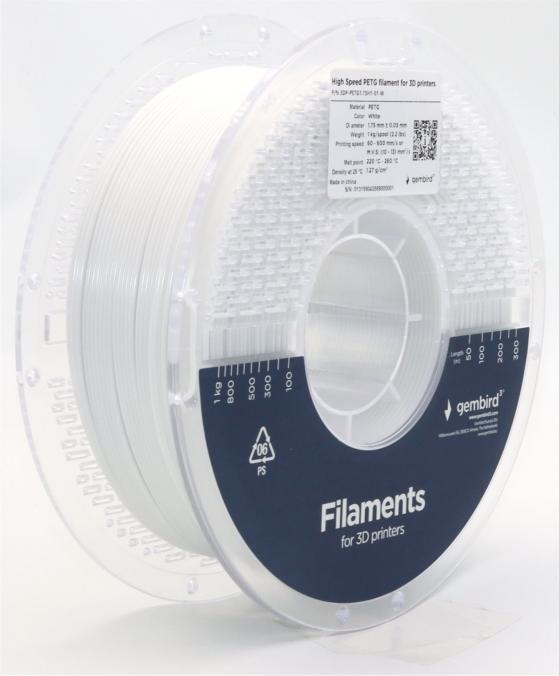 Actual product image Gembird High Speed PETG (PET, PETT) - Hvid - 1.75mm - 1 kg (PETG, 1.75 mm, 1000 g, White)