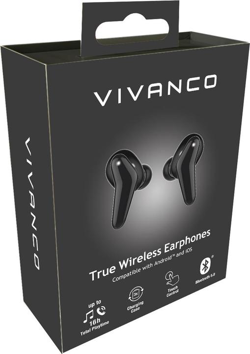 Image du produit Vivanco Casque Bluetooth + boîtier de recharge, noir (pas de réduction du bruit, 12 h, Sans fil)