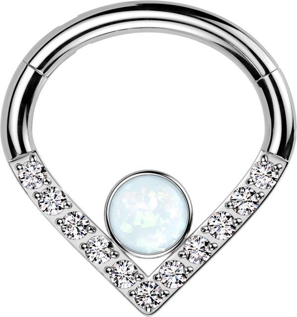 Actual product image Star Piercing Micro Segment Ring hinged Angle silver Crystals silver large Opal white (without brass, Titanium G23)