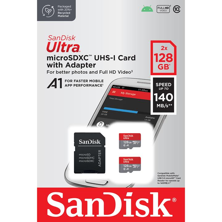 Produktbild SanDisk Ultra mit Adapter (2-Pack) (128 GB, microSDXC, U1, UHS-I)