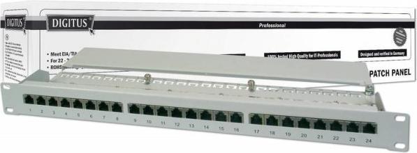 Actual product image Digitus CAT 6 Class E Patch Panel shielded 16-Port RJ45 8P8C LSA 1U Rack Mount Colour Grey RAL 7035