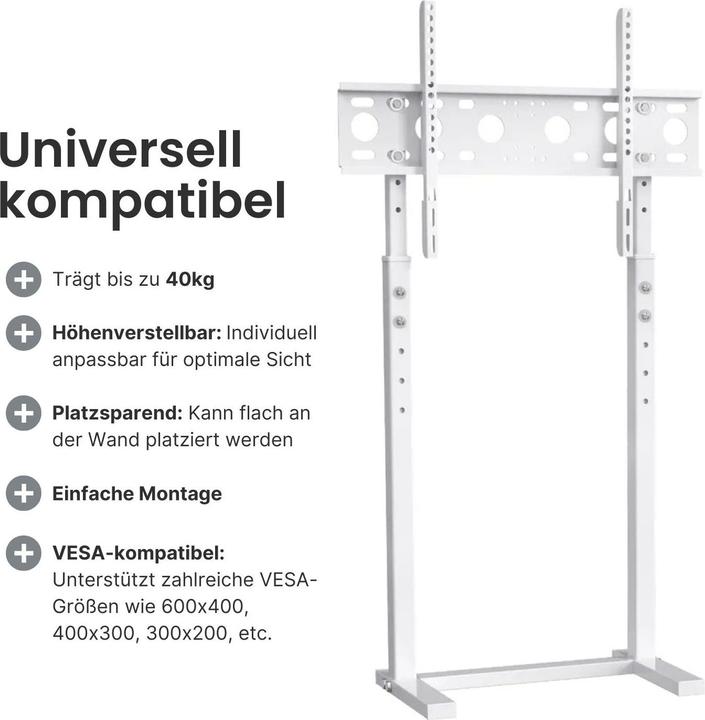 Actual product image Hermex Universal TV-Ständer LCD Fernseher Bildschirm Standfuss Display Weiss (65", 40 kg)