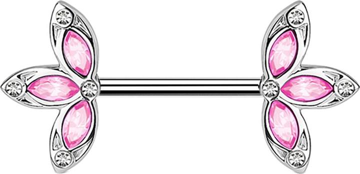 Star Piercing Barbell silber mit drei Blütenblatt pink (Chirurgenstahl 316L, Messing)