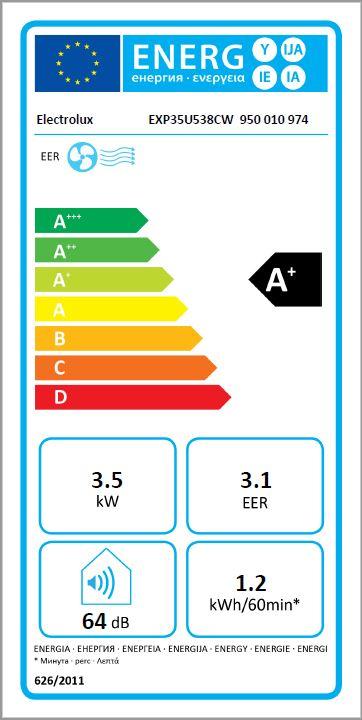 Label énergétique Electrolux Chill Flex Pro (50 m², 12800 BTU/h)