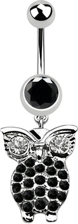 Star Piercing Banane silber mit Anhänger Eule und grossen Augen schwarz (Chirurgenstahl 316L, ohne Messing)