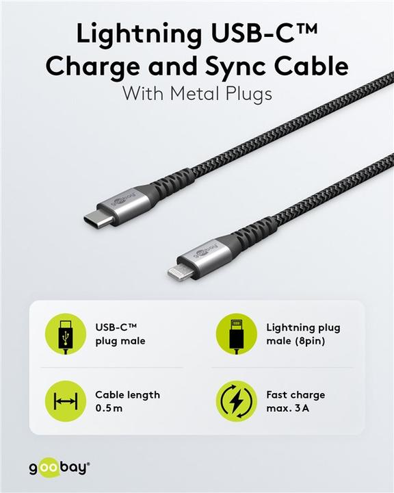 Produktbild Goobay USB C — Lightning (0.50 m, USB 4.0, 60 W)