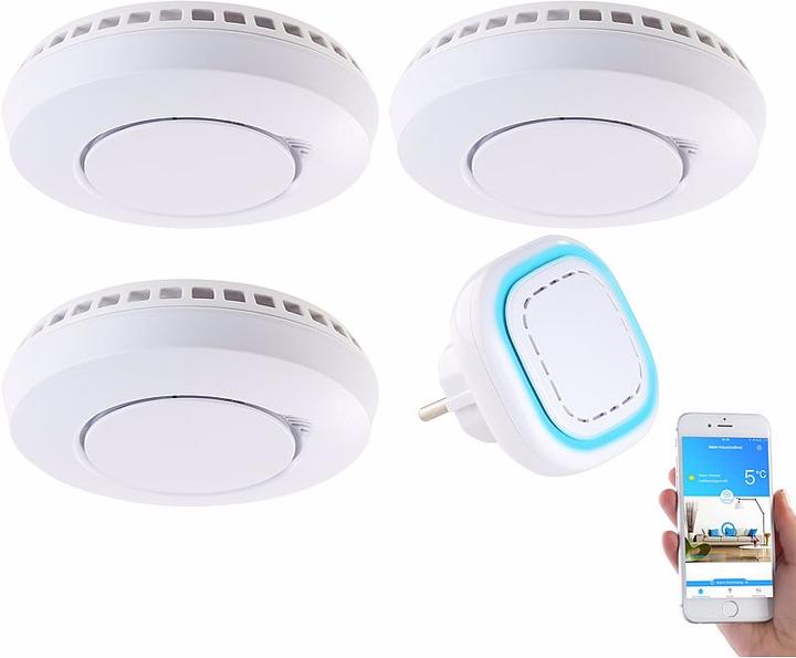 Produktbild VisorTech Funk-Warnsystem WLAN-Gateway mit 3 Hitze-/Rauchmeldern