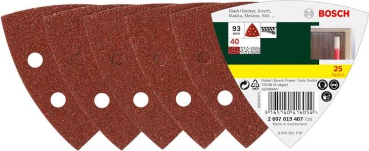 Actual product image Bosch Zubehör Sanding sheet set for delta sander, 93 mm, 40, 6 holes, pack of 25 (40)
