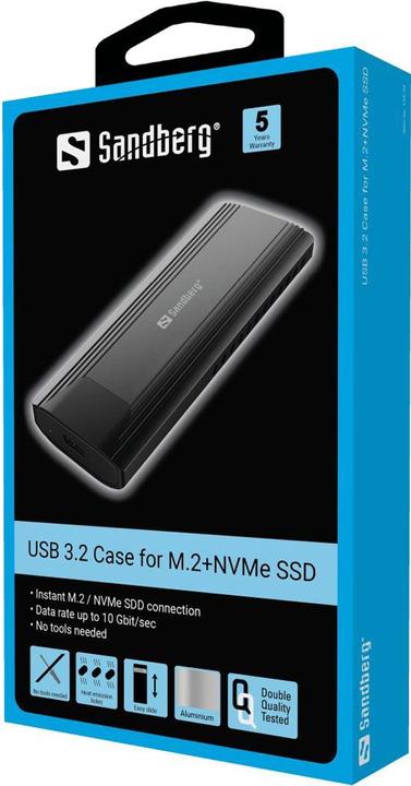 Actual product image Sandberg USB 3.2 Case for M.2+NVMe SSD (M.2, M.2 2230, M.2 2242, M.2 2260, M.2 2280)