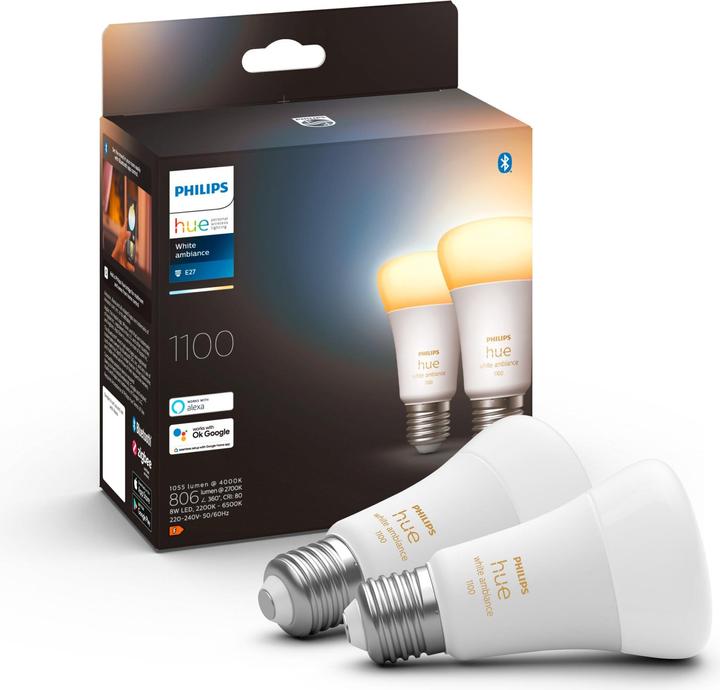 Actual product image Philips Hue White Ambiance (E27, 11 W, 1100 lm, 2 x, F)