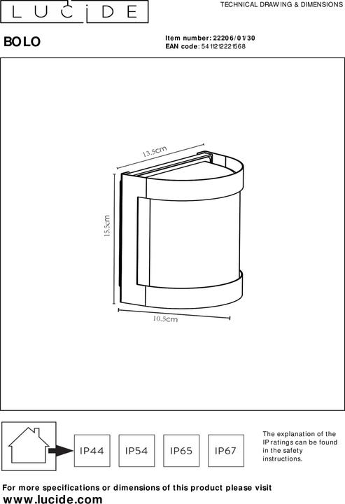 Actual product image Lucide BOLO - Wall lamp outdoor - 1xE27 - IP44 - Opal 22206/01/30 (E27, IP44)