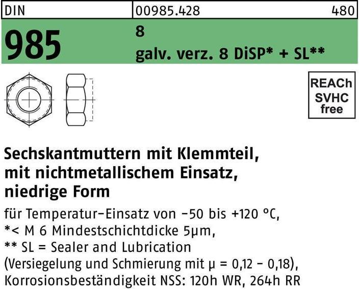 Produktbild Sechskantmutter DIN 985 m.Klemmteil M 4 6-8 galv. verz. (M4)