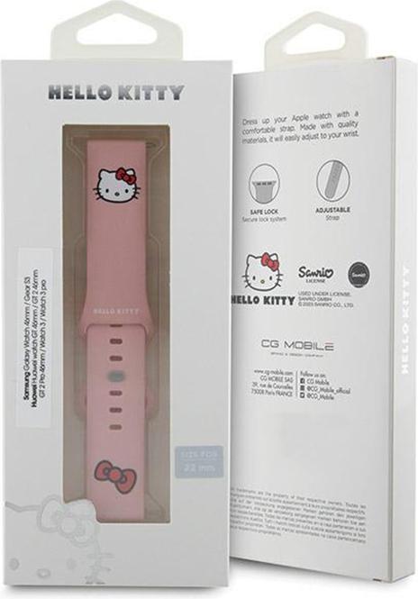 Productafbeelding Hello Kitty Pasek Uniwersalny HKUWLSCHBLP Siliconen Kitty Hoofd różowy/roze band 22mm (22 mm, Silicone, Roestvrij staal)