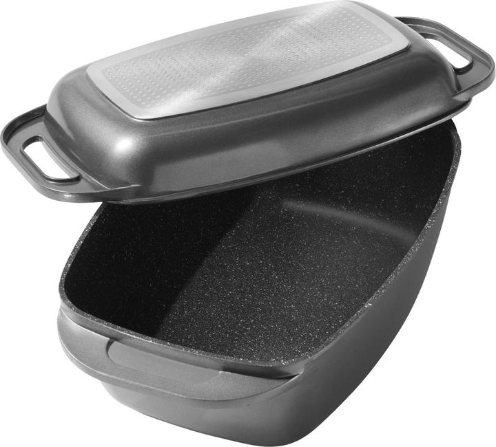 Produktbild Stoneline Bräter 43 x 26 cm mit Deckel, Backofen & Induktion geeignet, grau (Bräter + Schmortopf, Aluminiumguss)