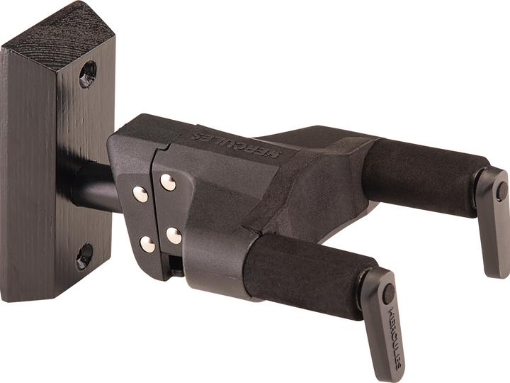 Produktbild Hercules GSP38WBK PLUS Gitarrenwandhalter mit Holzplatte schwarz, kurz (Ukulele, E-Gitarre, Mandolin)