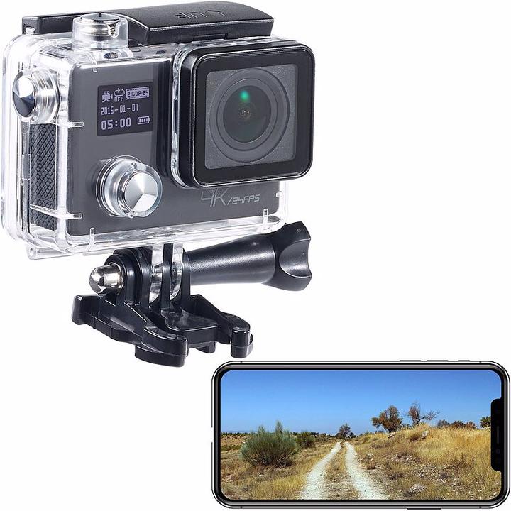 Produktbild Somikon 4K-Action-Cam für UHD-Videos mit 2 Displays (24p, 4K, WLAN)