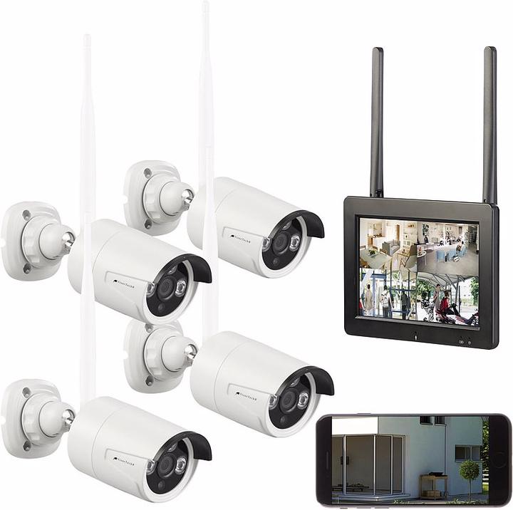 VisorTech Set di sorveglianza radio con monitor touchscreen da 7" e 4 telecamere HD