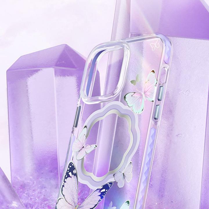 Image du produit Kingxbar Butterfly Series boîtier magnétique pour iPhone 14 Pro Max MagSafe boîtier avec papillons bleus (Apple iPhone 14 Pro Max)
