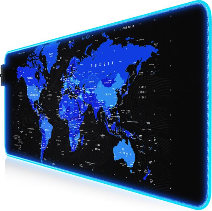 Produktbild Titanwolf RGB Gaming Mauspad, Mausmatte XL 800 x 300mm verbessert Präzision & Geschwindigkeit, Weltkarte blau